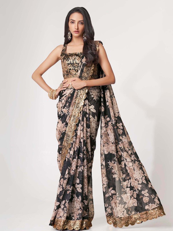 Black Organza Digital Print Saree